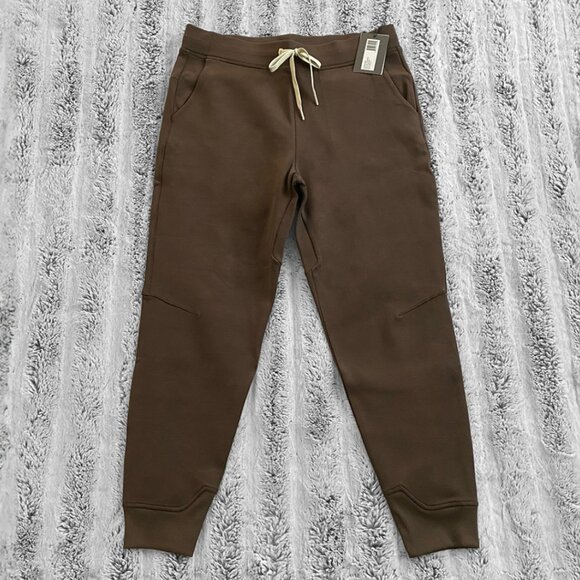 Dark Brown Casual Lounge Sweatpants Ribbed Hem with Light Beige Drawstring - Picture 1 of 6